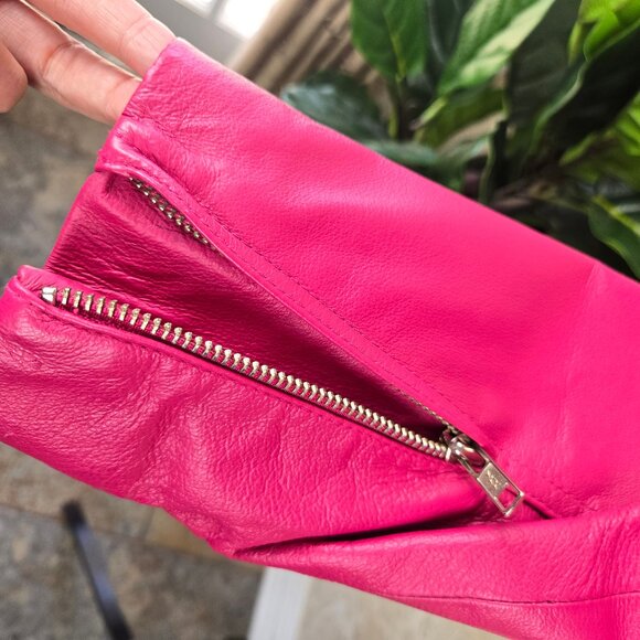 Vintage Wilson's Leather Sz Medium Bright Pink Leather Jacket Zip Front Pintuck - Picture 10 of 14